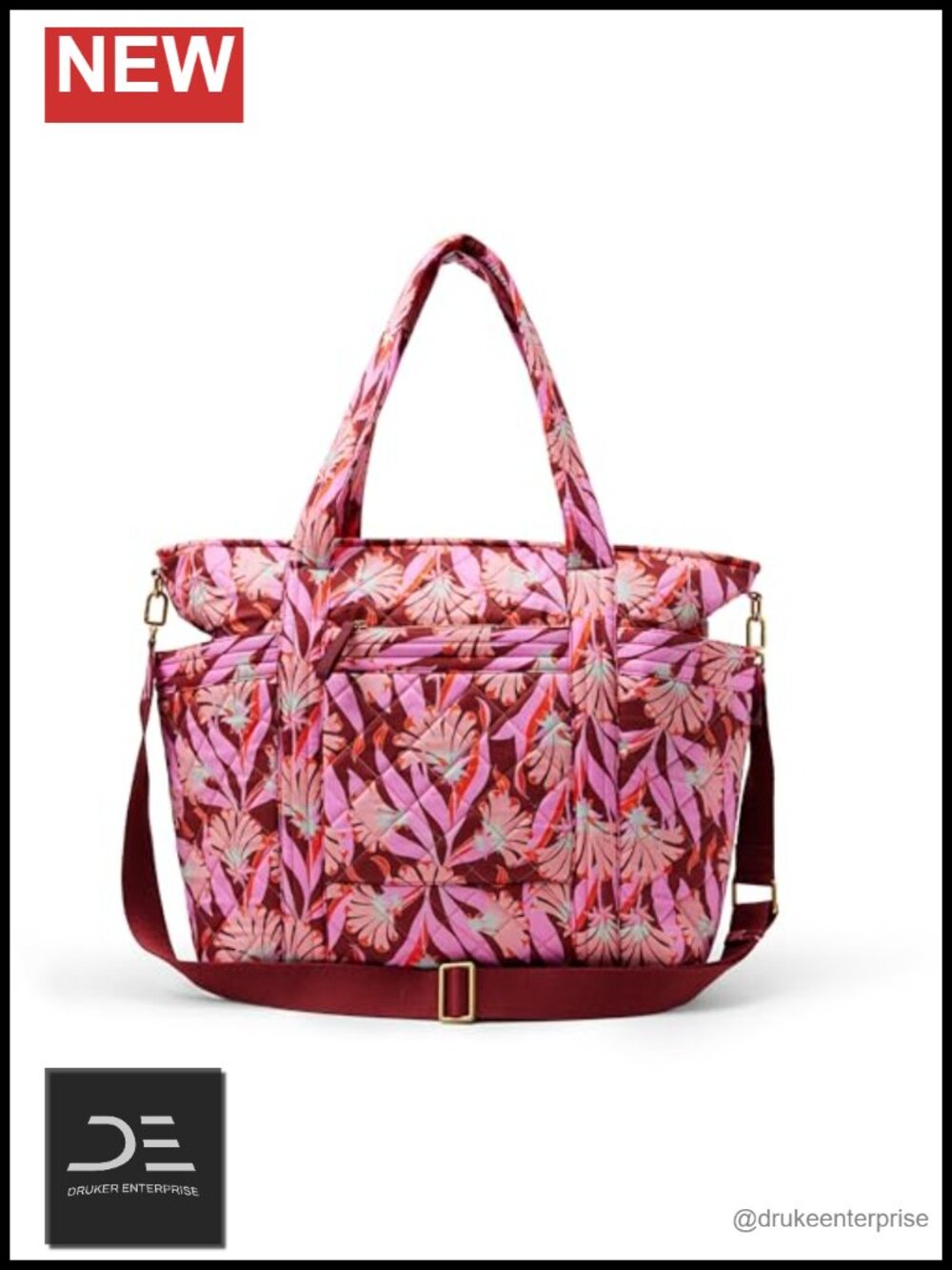 Quilted Cotton Tote Bag with Padded Handles and Crossbody Strap